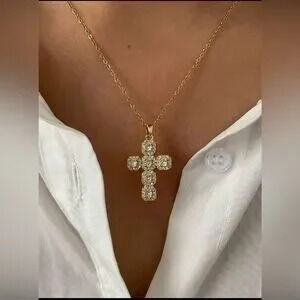 Gold Plated Stainless Steel Cross Pendant Necklace Y2K Gift Minimalist